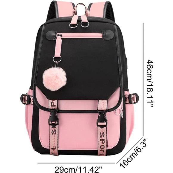 Teenage Girls Backpack Middle School Students Bookbag Outdoor USB Charge Port - Picture 5 of 6